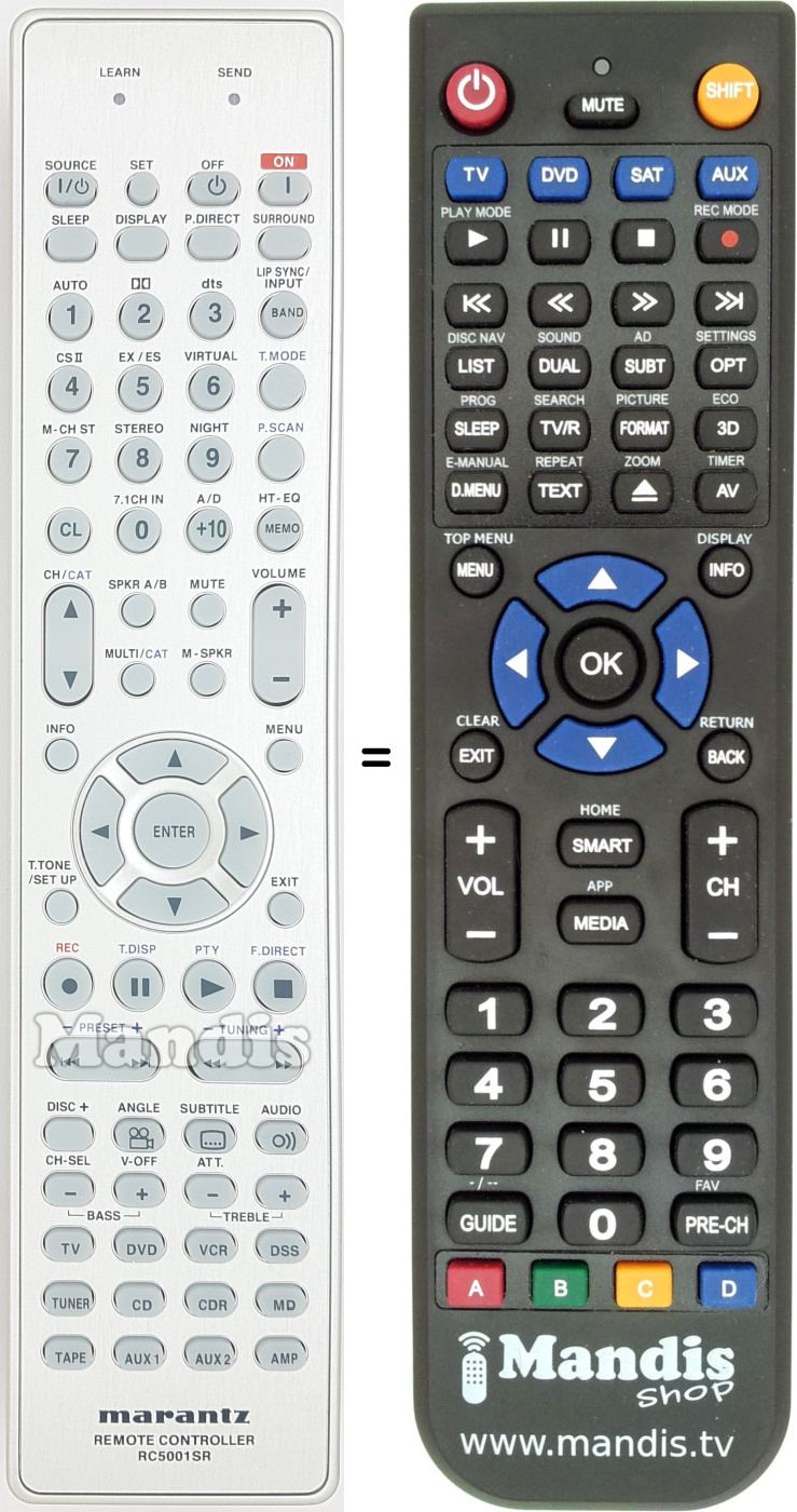 Télécommande équivalente Marantz RC5001SR
