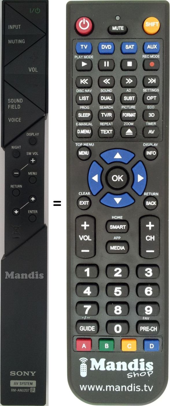 Télécommande équivalente Sony RM-ANU207