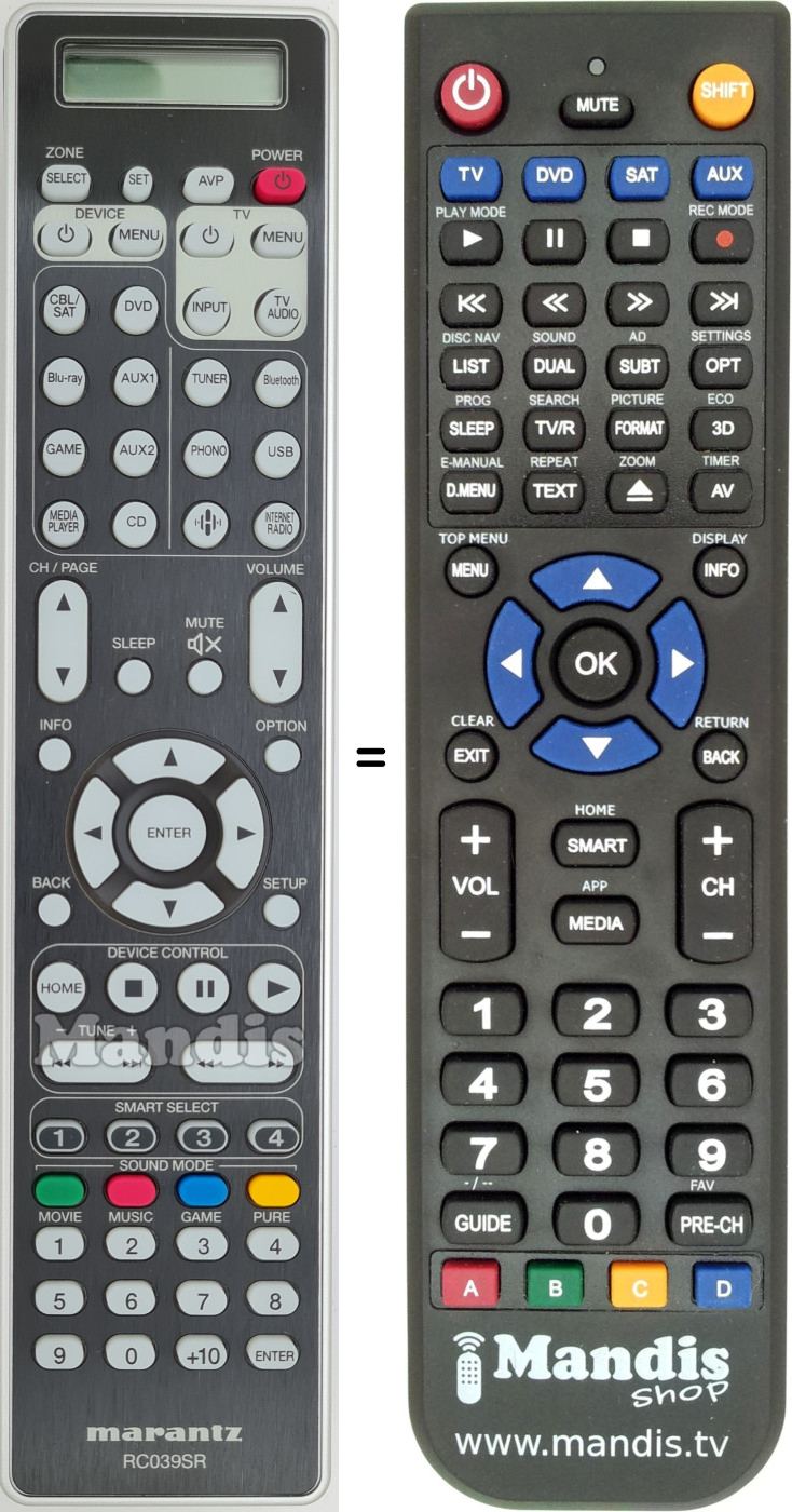 Télécommande équivalente Marantz RC039SR