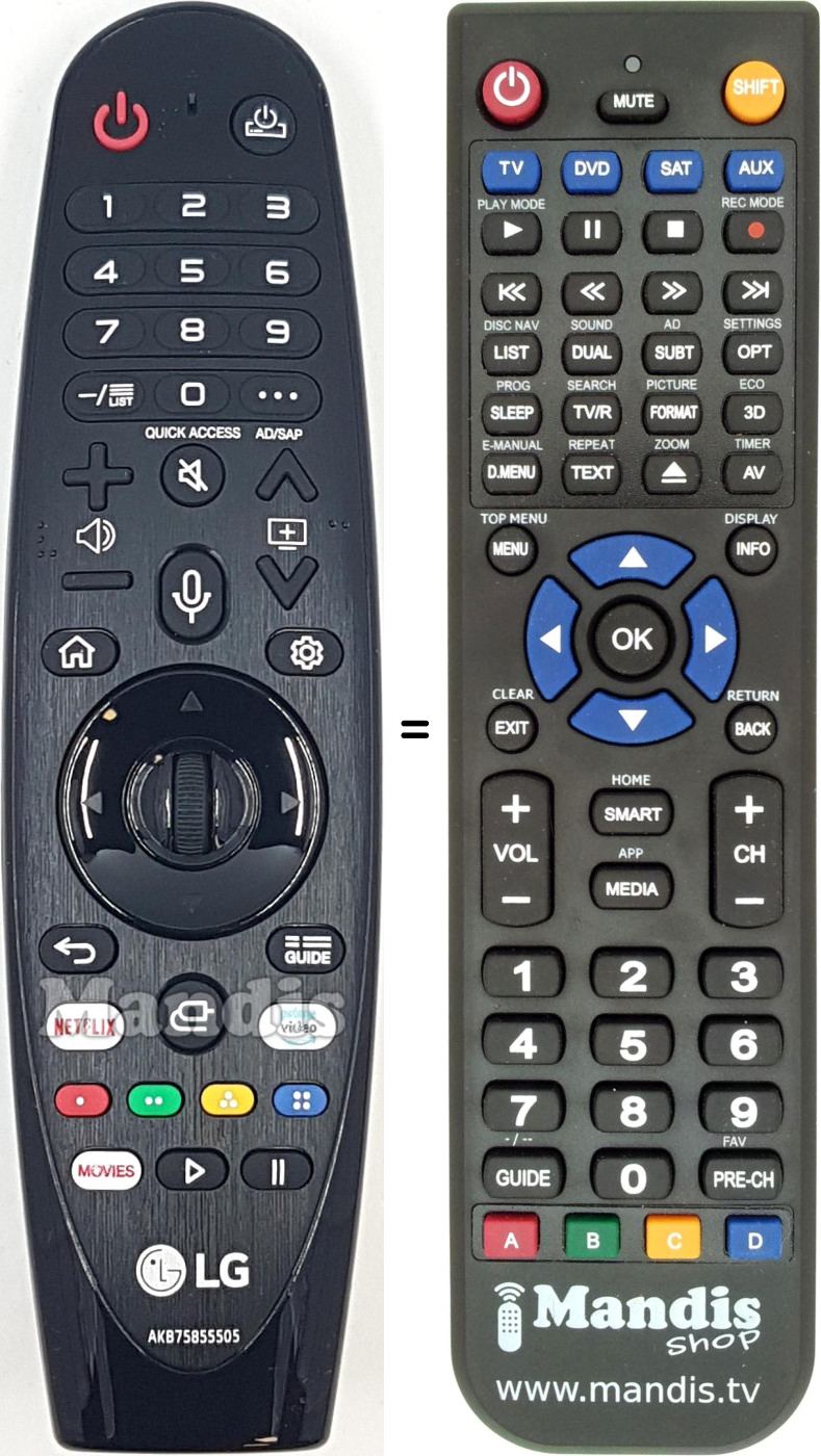 Replacement remote control LG AKB75855505