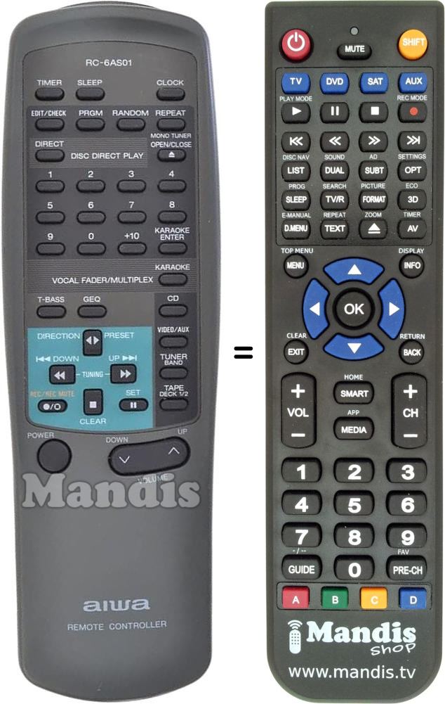 Replacement remote control Aiwa RC-6AS01
