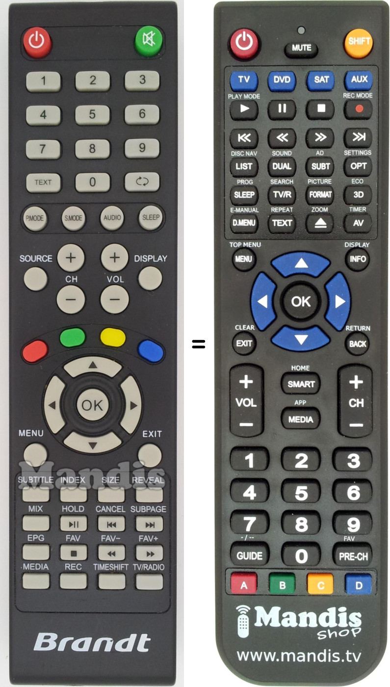 Replacement remote control Brandt B3929HDLED