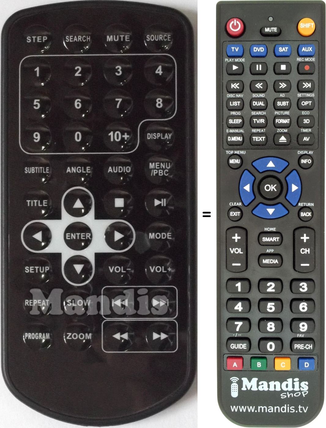 Replacement remote control Brandt Easy Player DVD Dual