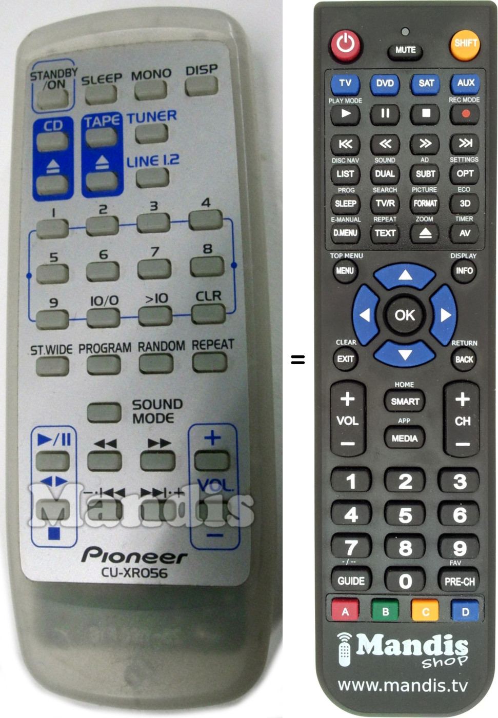 Télécommande équivalente Pioneer CU-XR056