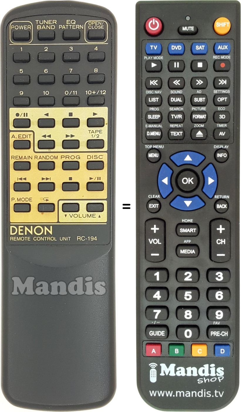 Replacement remote control DENON RC-194