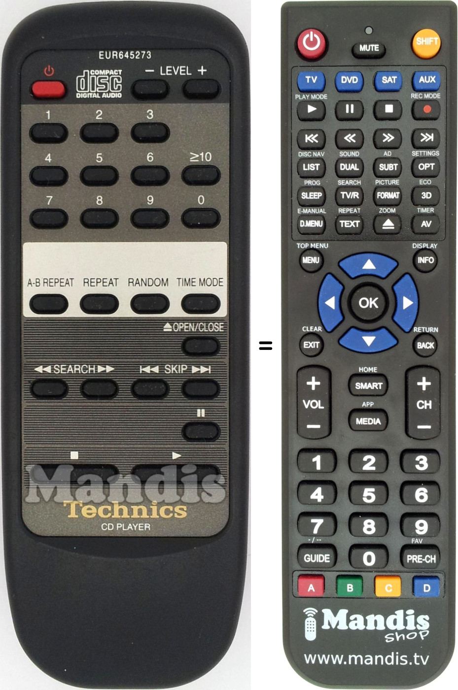 Replacement remote control Technics EUR645273