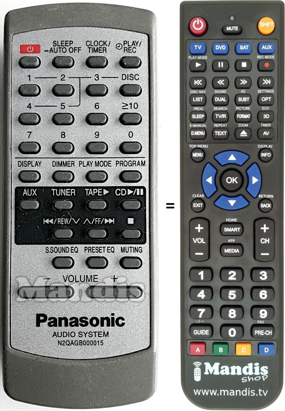 Télécommande équivalente Panasonic N2QAGB000015