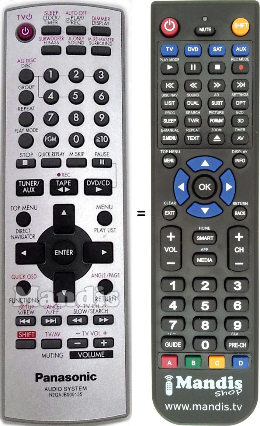 Replacement remote control Panasonic N2QAJB000135