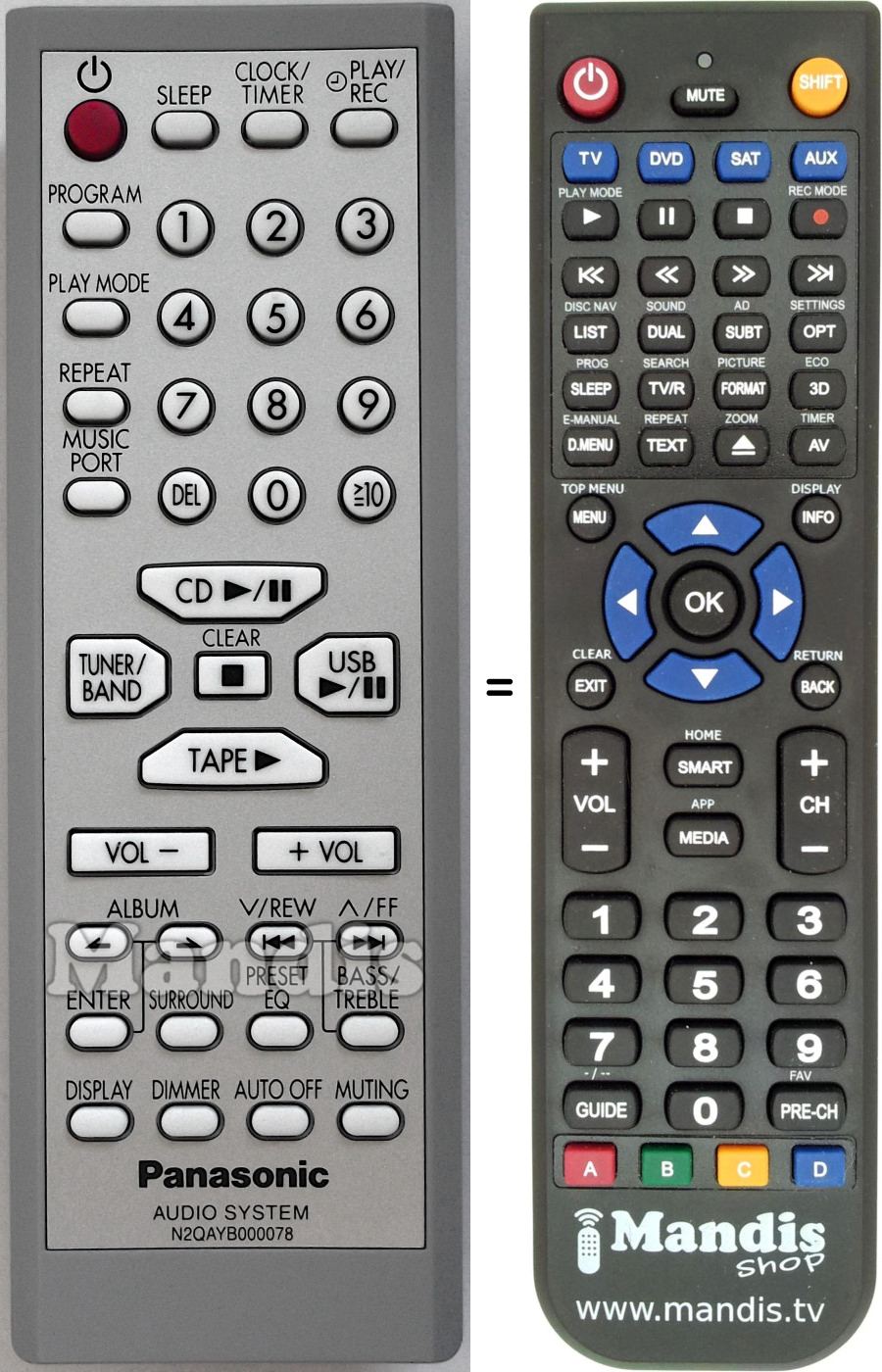 Replacement remote control Panasonic N2QAYB000078
