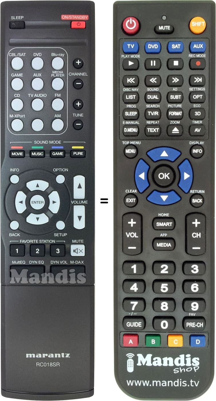 Télécommande équivalente Marantz RC018SR