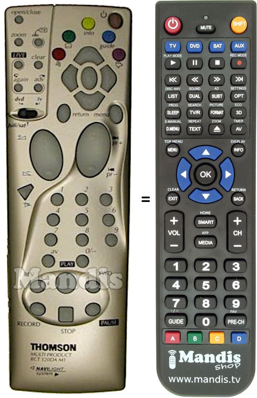 Replacement remote control Thomson RCT 120 DA M1