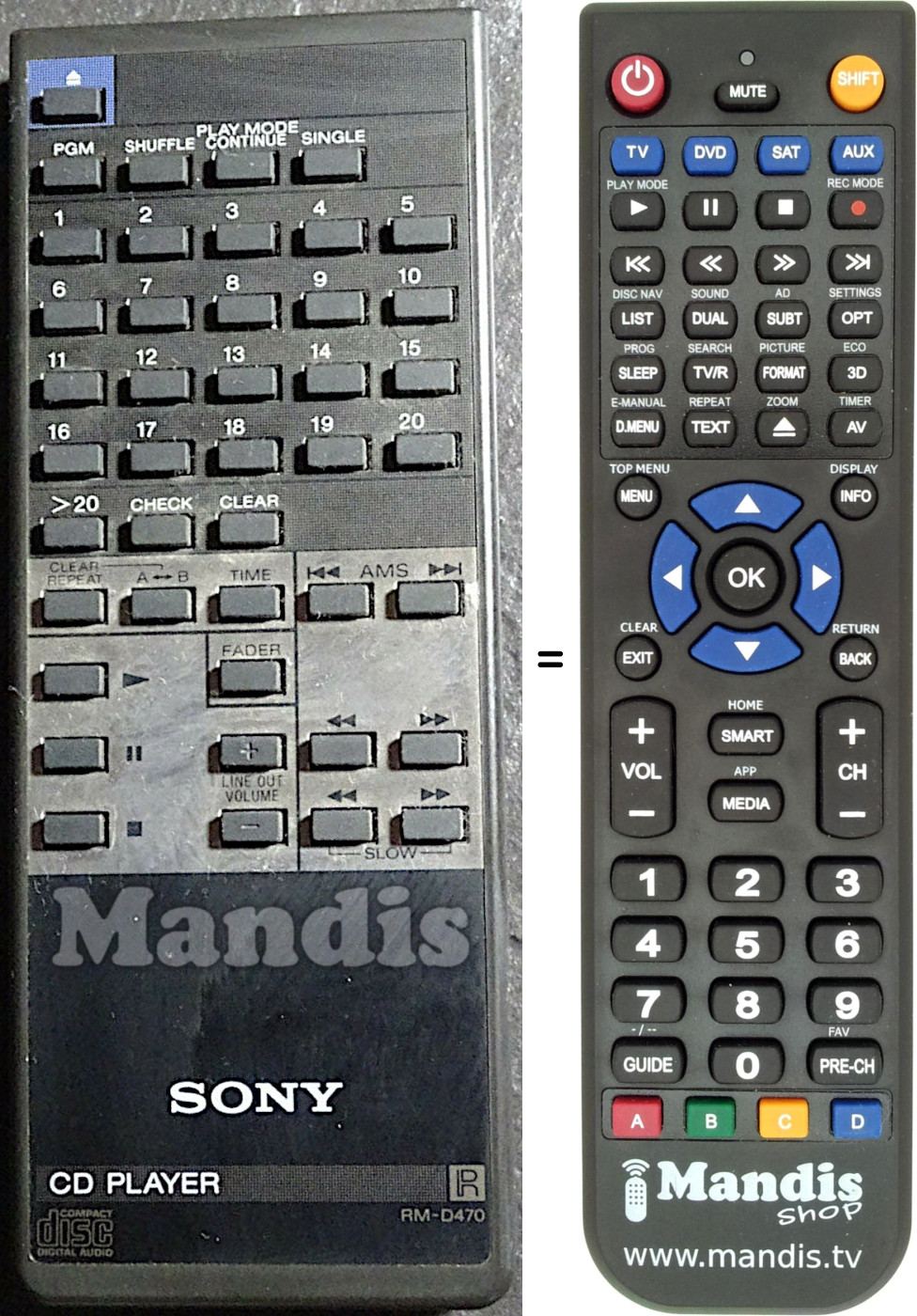 Télécommande équivalente Sony RM-D470