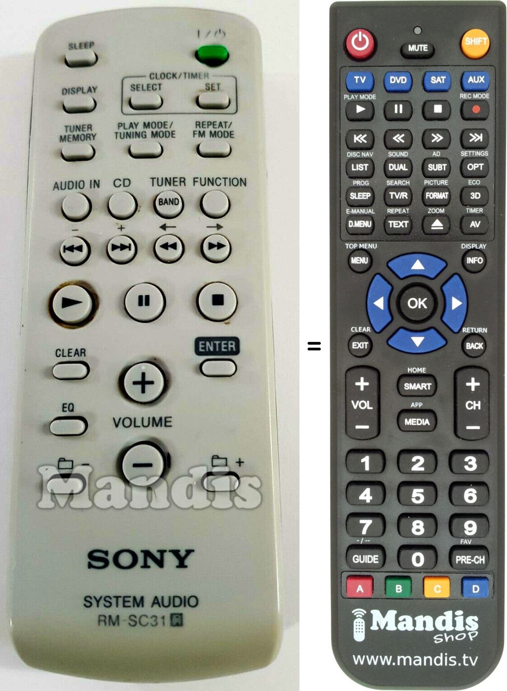 Télécommande équivalente Sony RM-SC 31