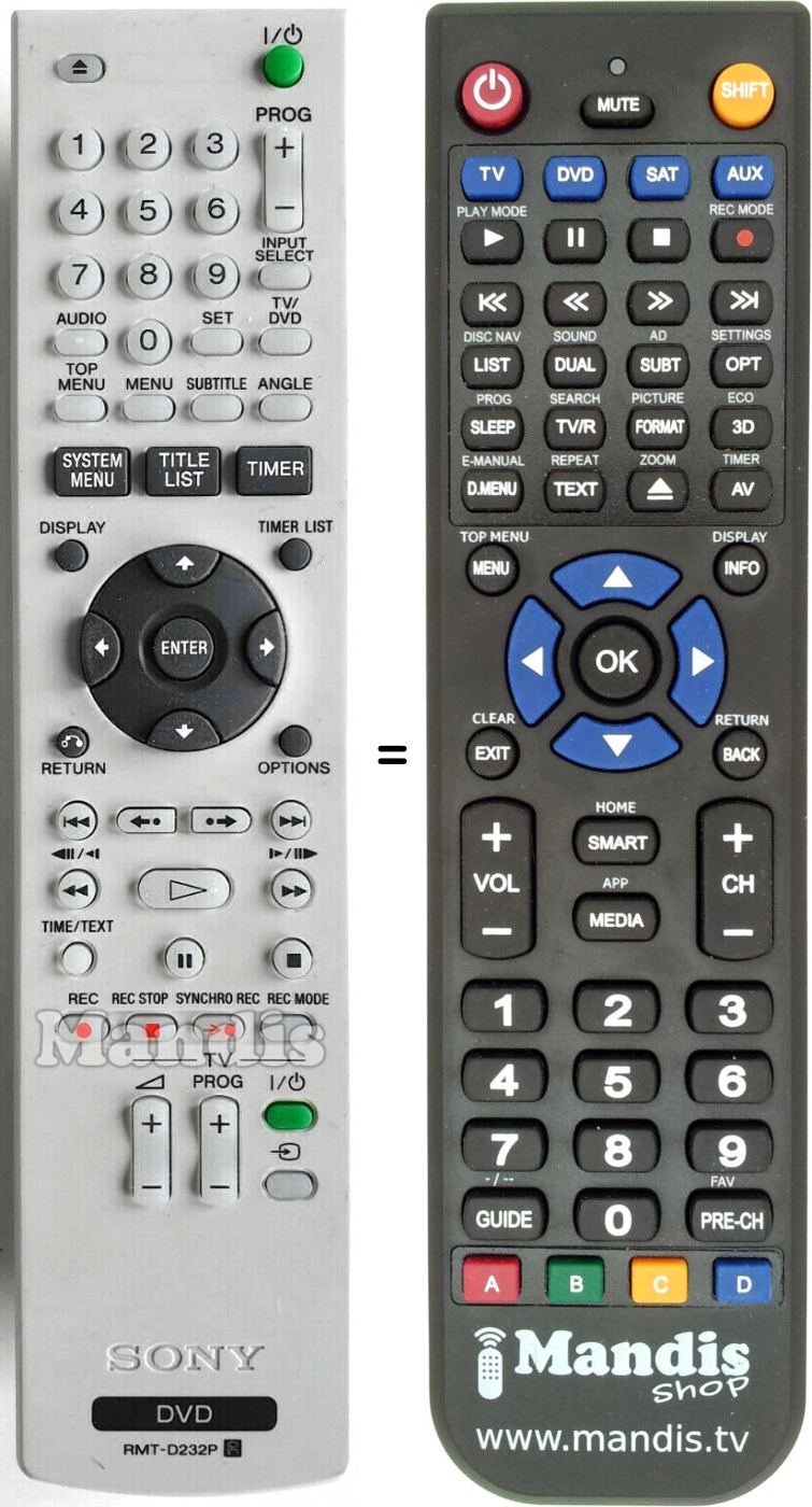 Replacement remote control RMT-D232P