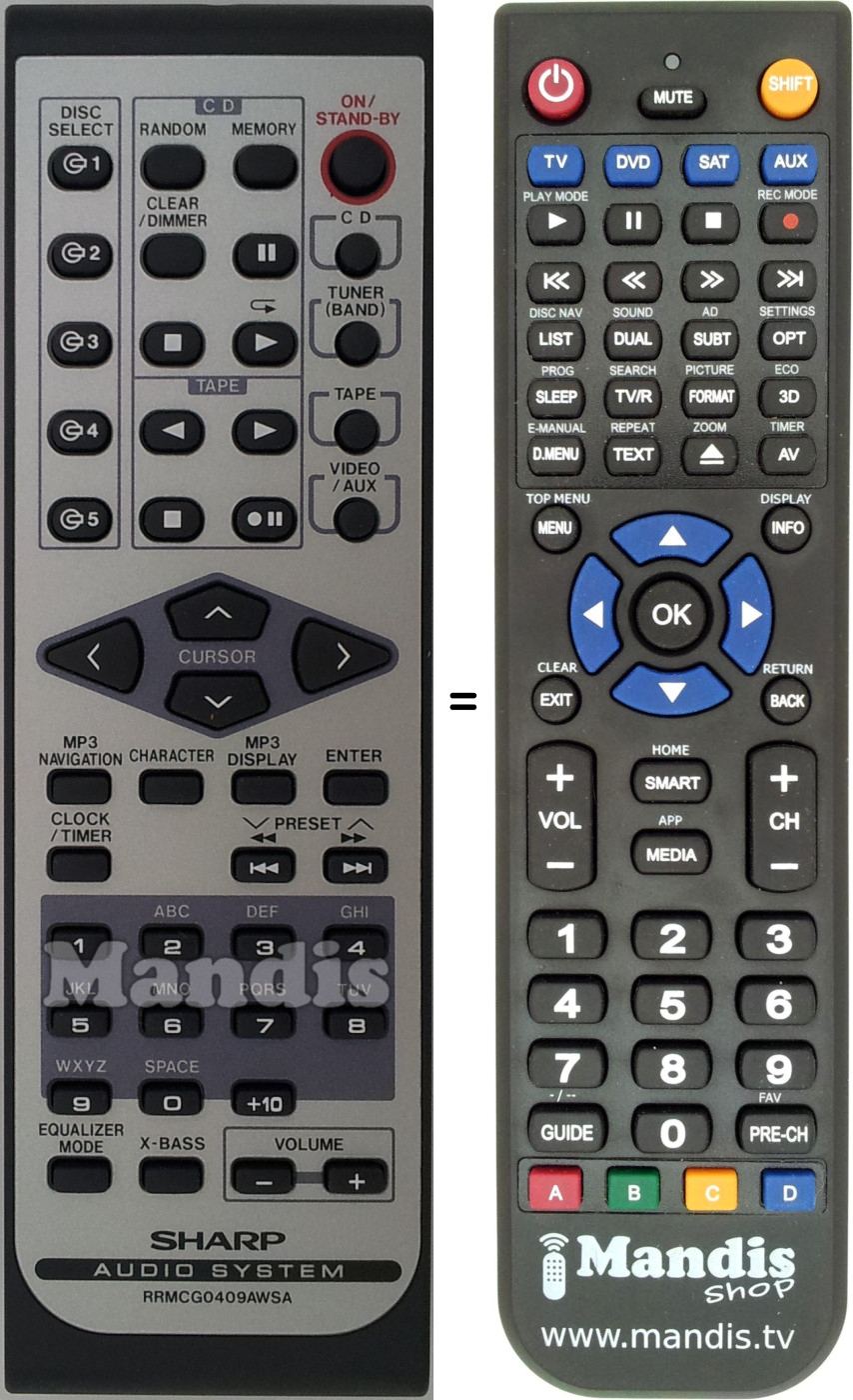 Replacement remote control Sharp RRMCG0409AWSA