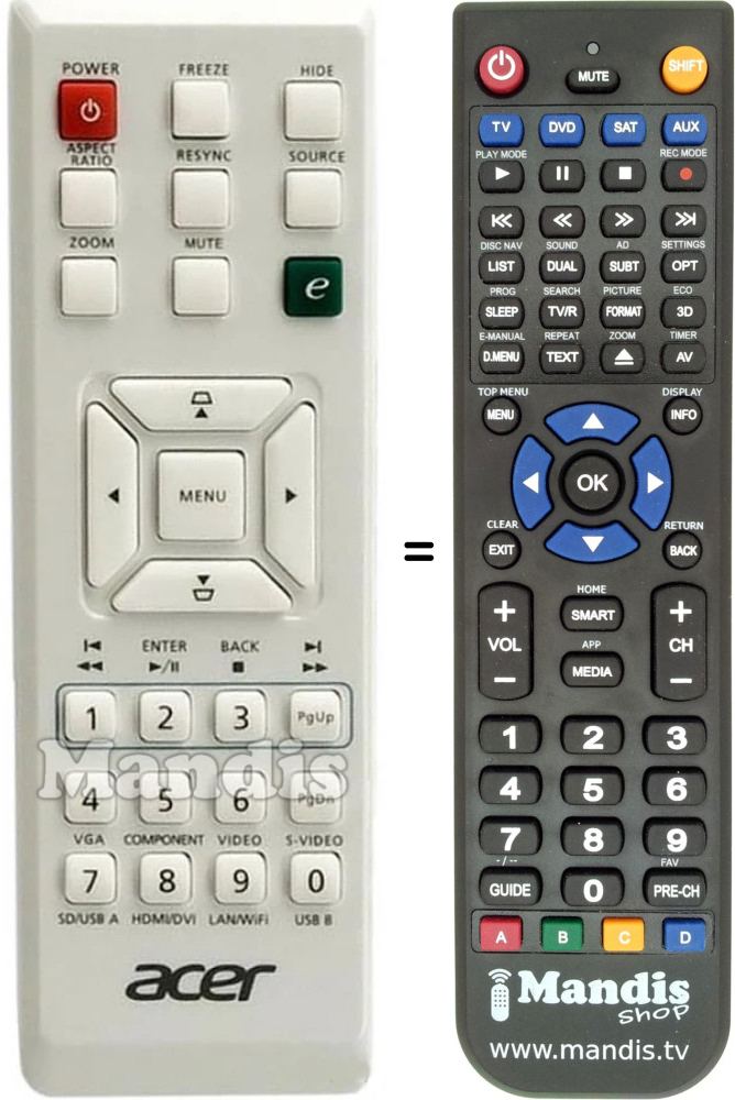 Replacement remote control Acer VZJDW00001