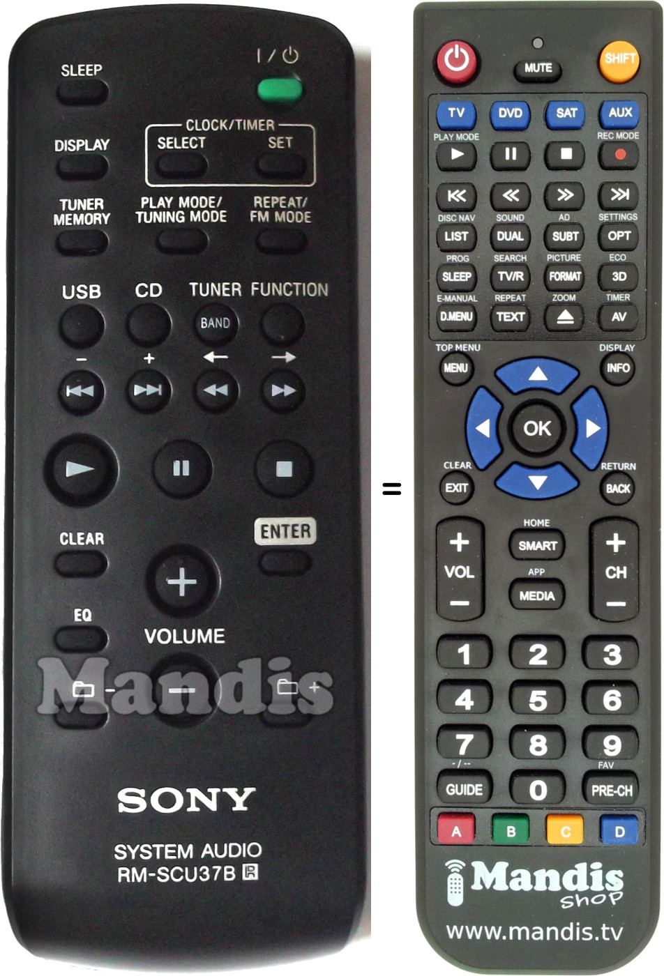 Télécommande équivalente Sony RMSCU37B