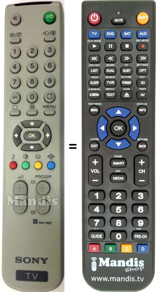 Replacement remote control Sony RM 887