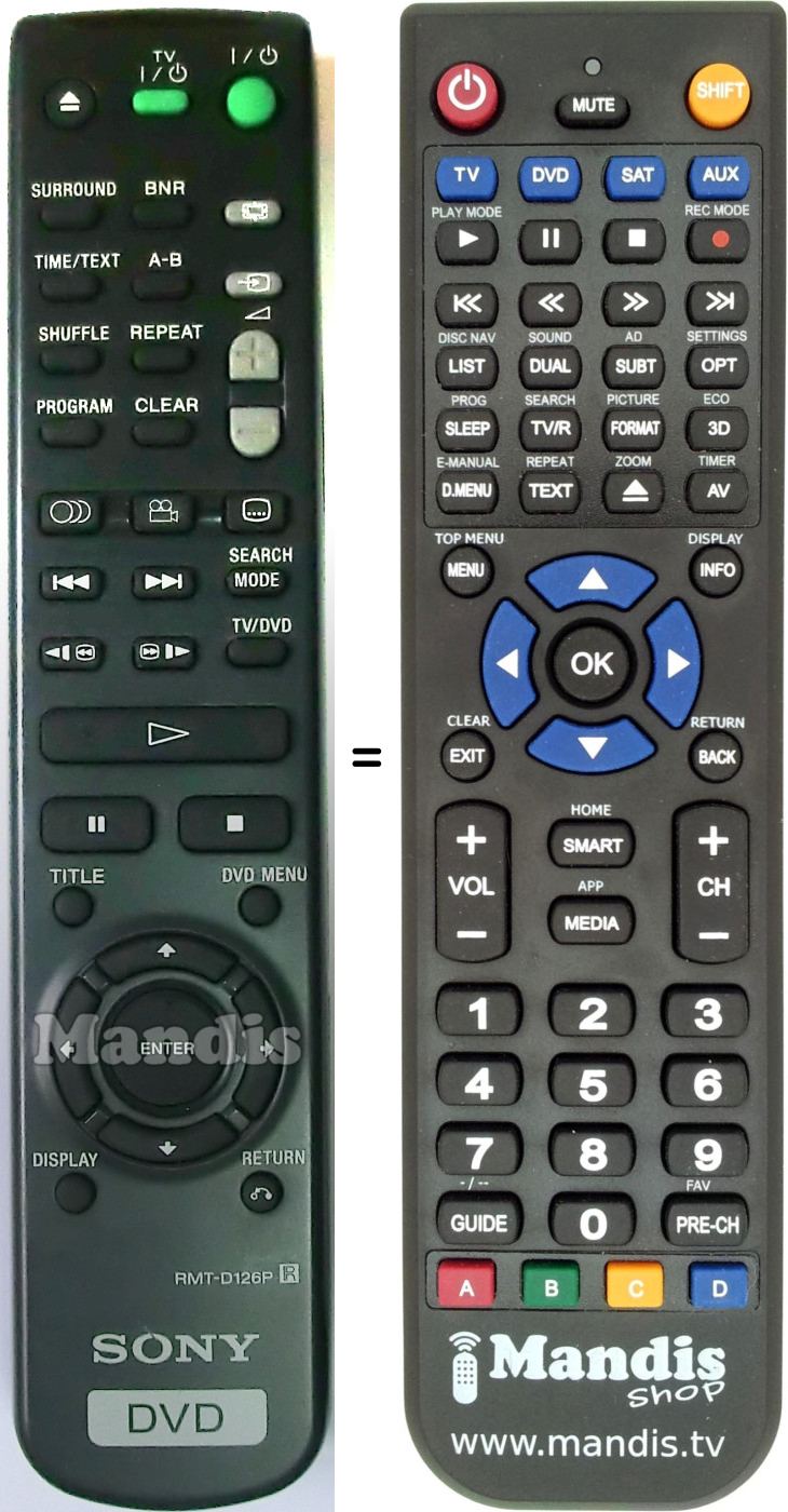 Replacement remote control Sony RMTD126P