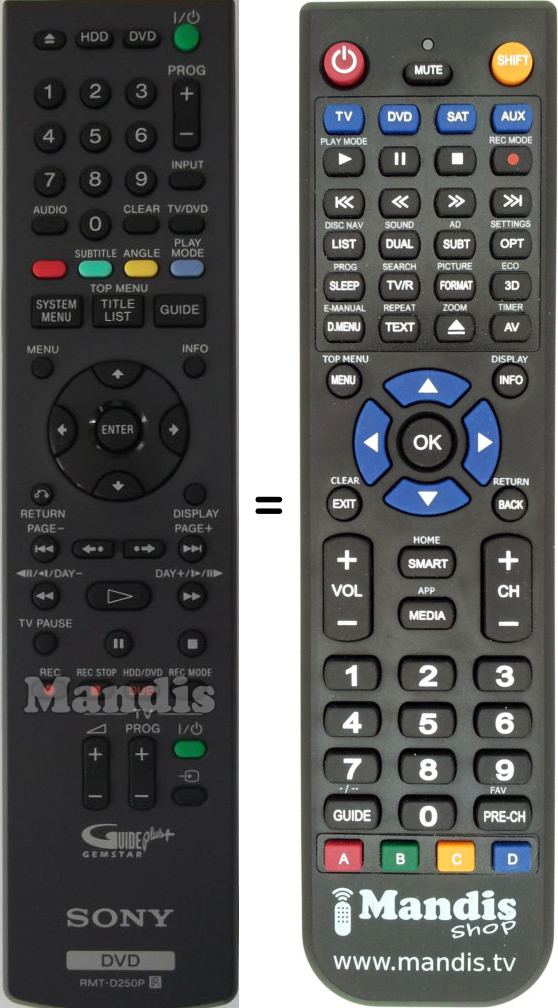 Télécommande équivalente Sony RMT-D250P