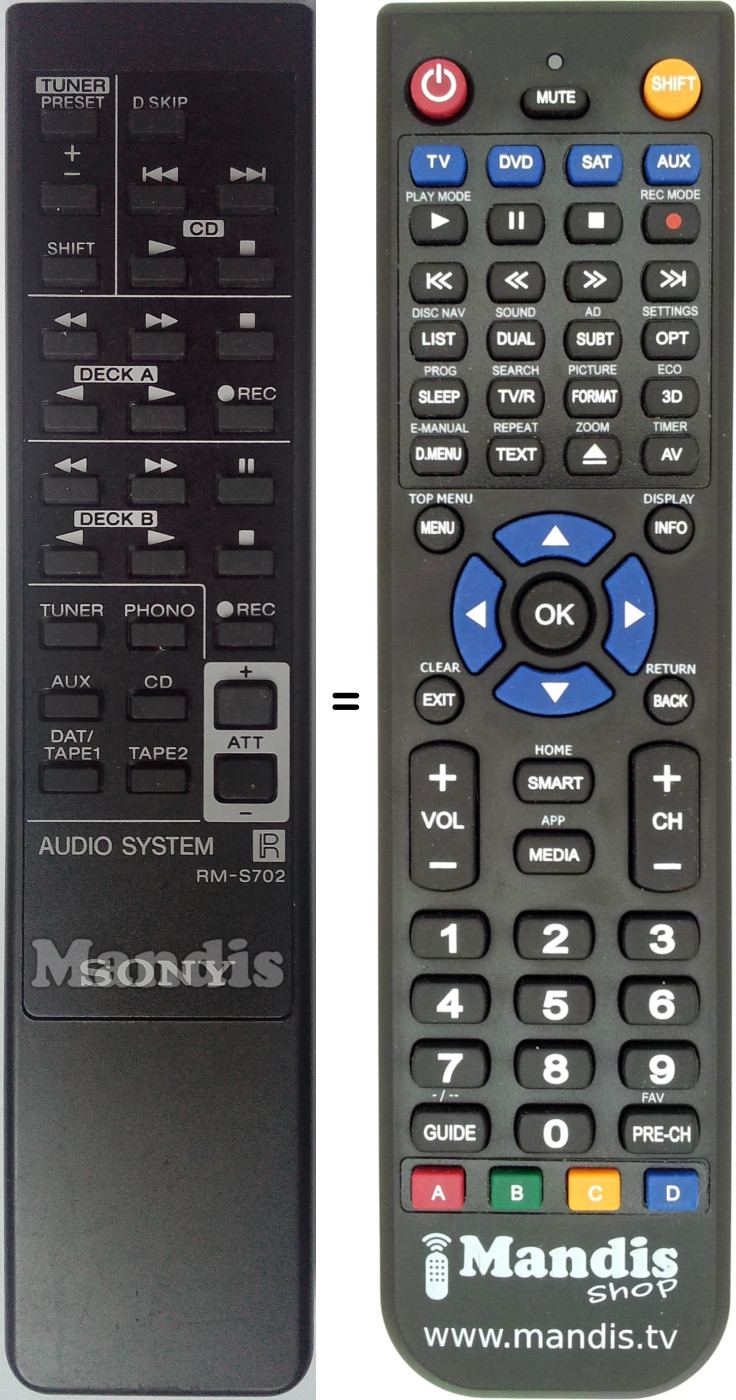 Replacement remote control Sony RM-S702