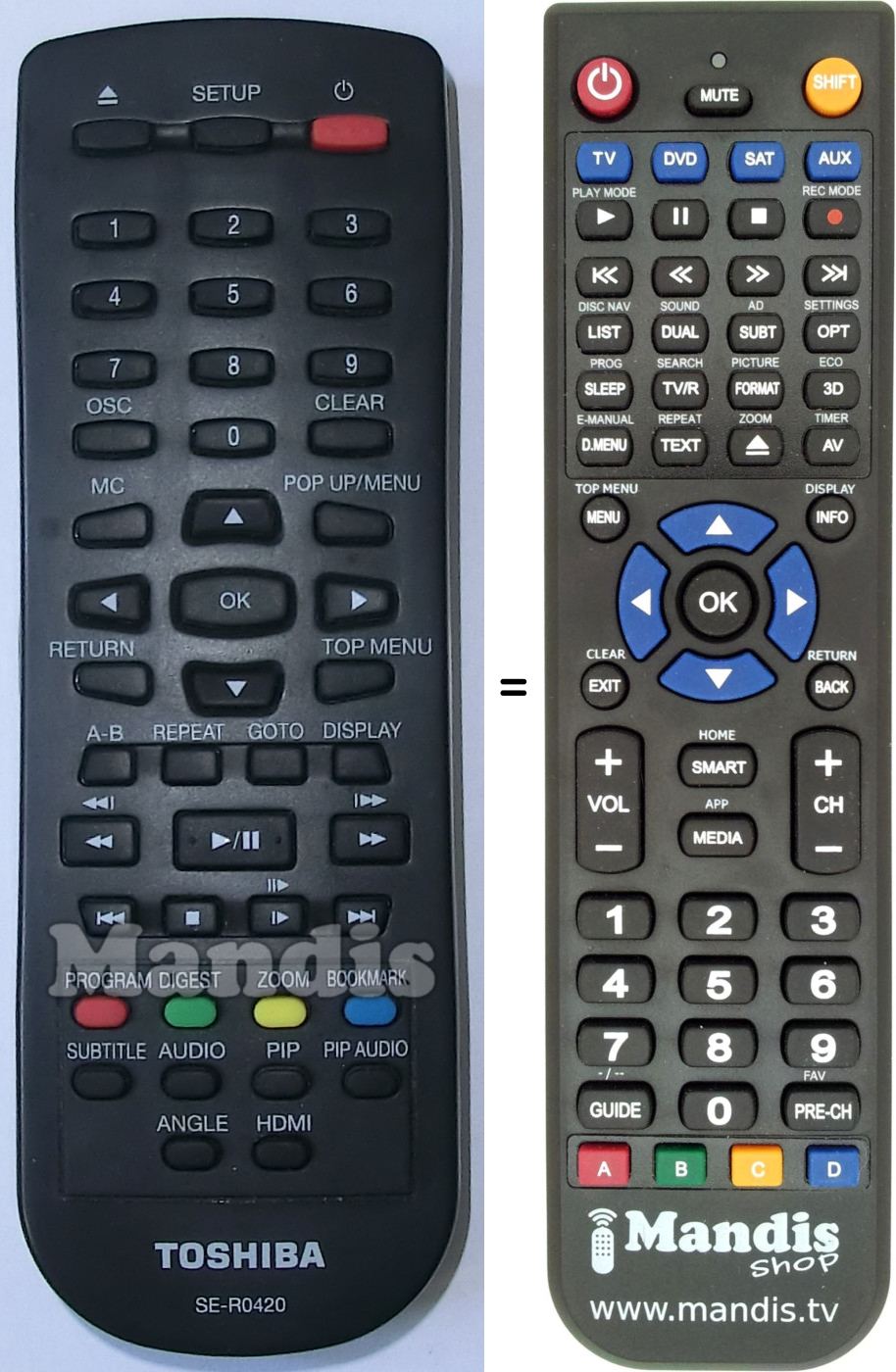 Replacement remote control Toshiba SE-R0420