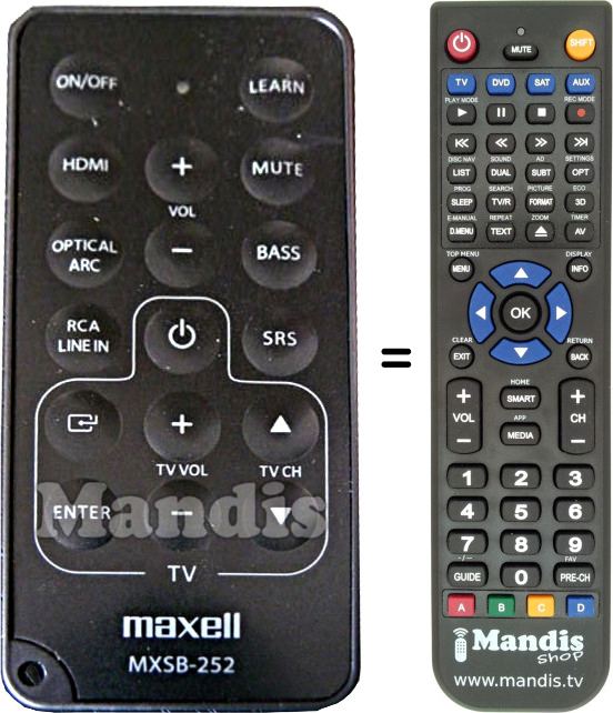 Télécommande équivalente Maxell MXSB-252