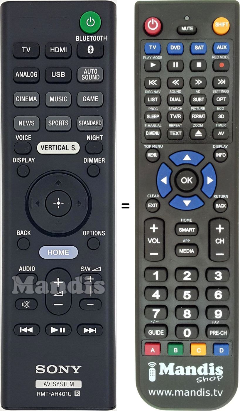 Replacement remote control Sony RMT-AH401U