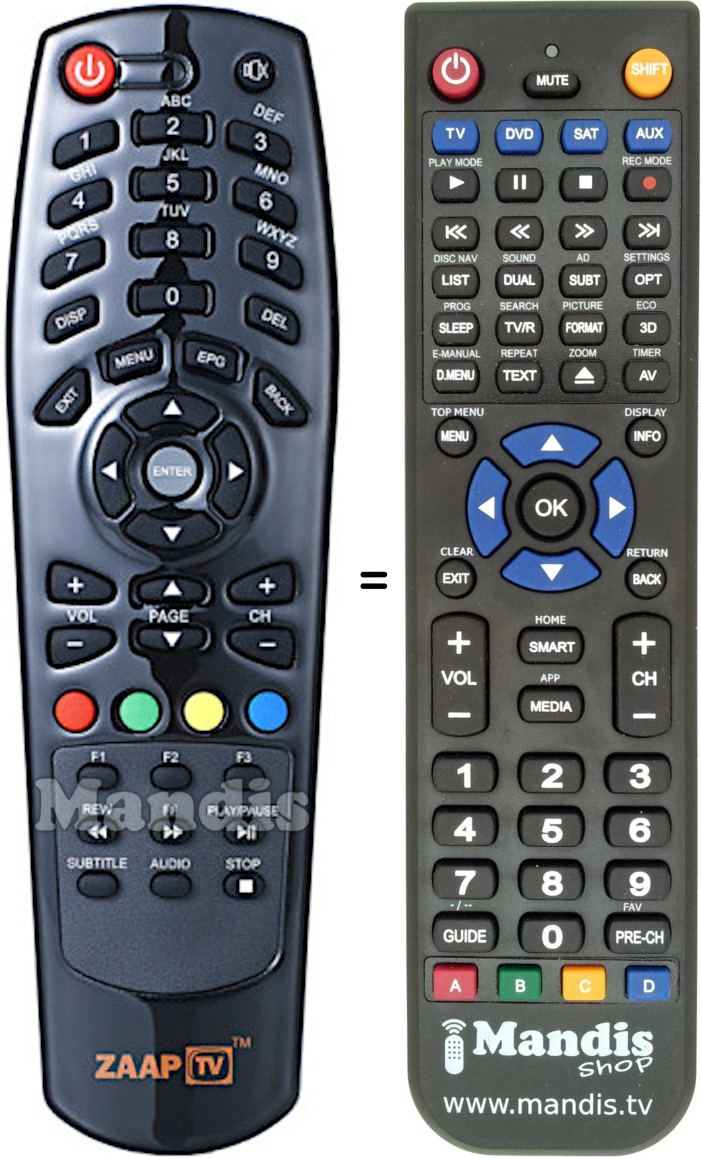 Replacement remote control Zaap TV HD409N