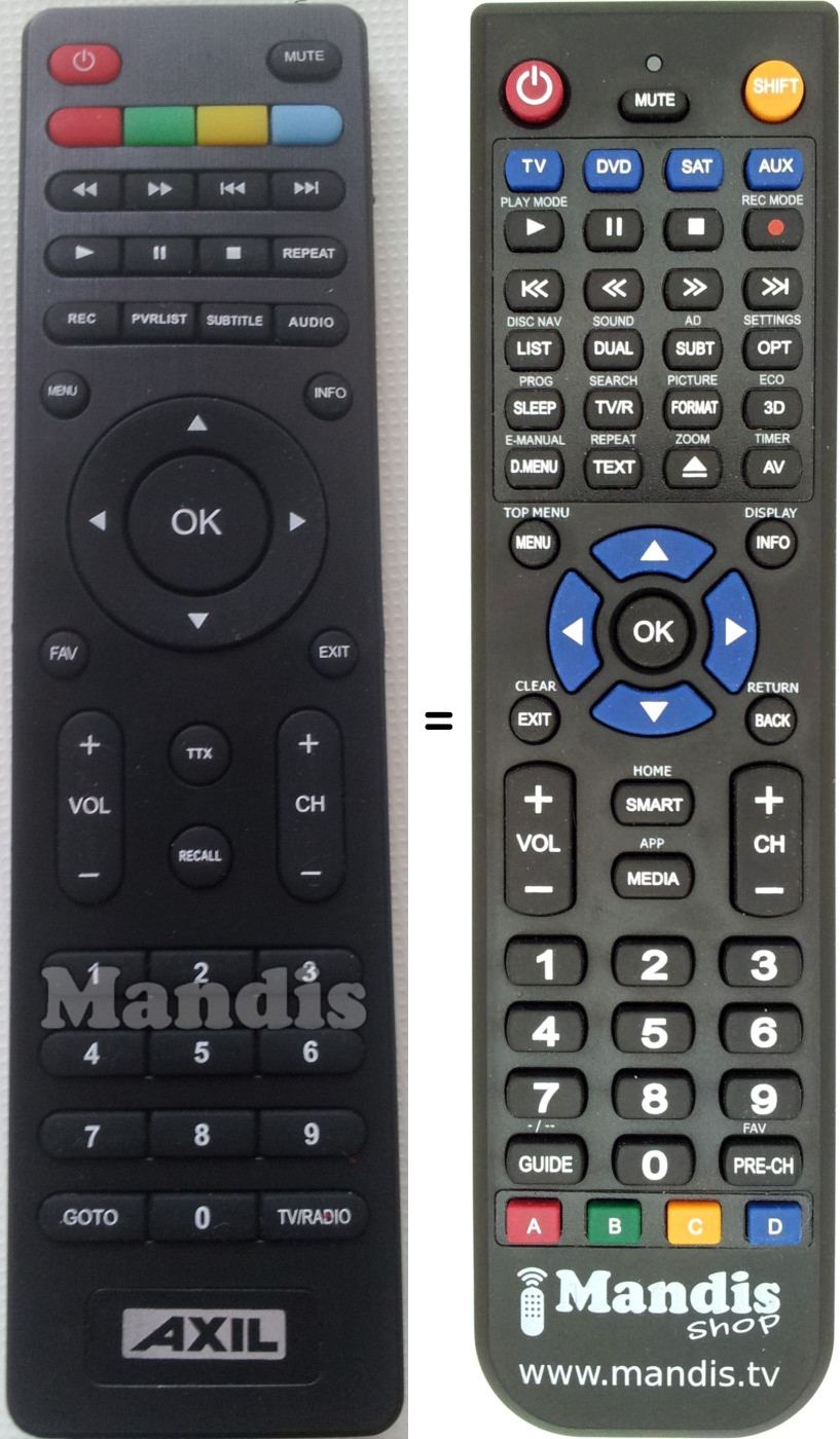 Replacement remote control Axil RT0401HD