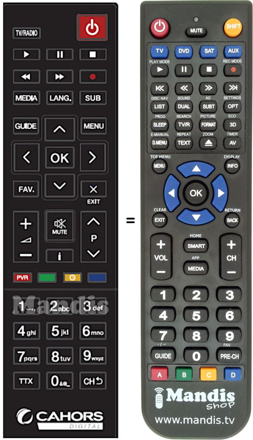 Télécommande équivalente CAHORS TVS 8100 HD