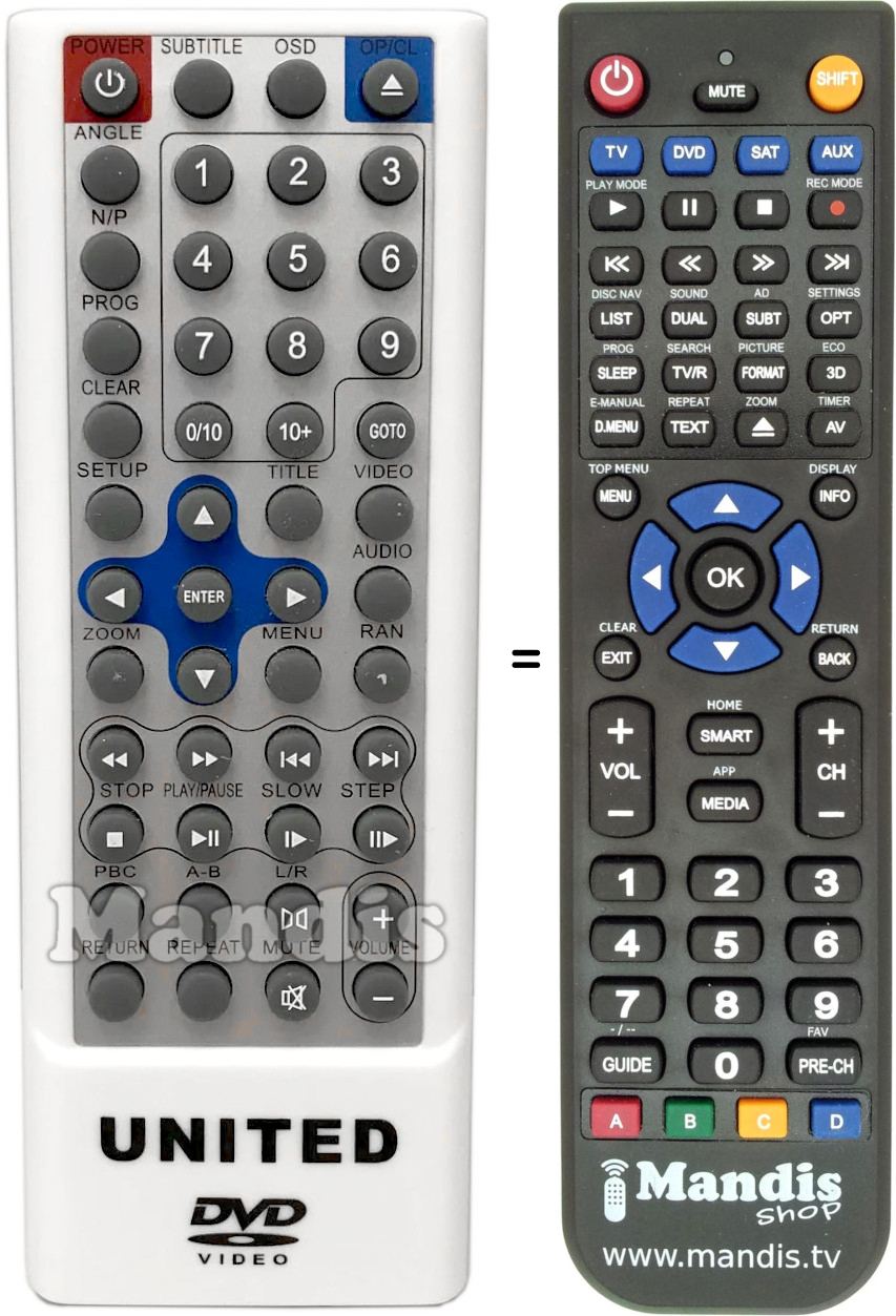 Replacement remote control United DVD-7077