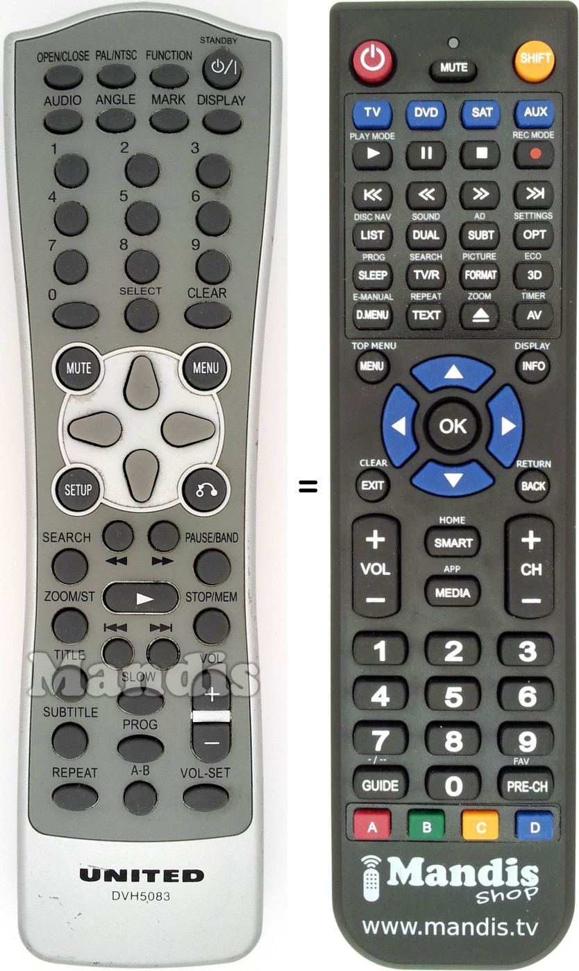 Replacement remote control United DVH5083