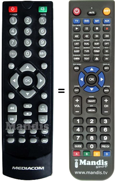 Replacement remote control MEDIACOM MYMOVIE HD SHOW I15