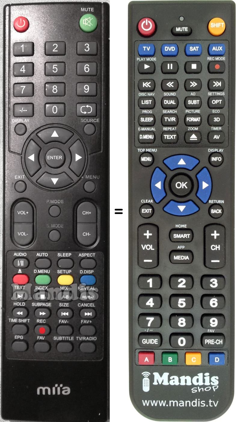 Replacement remote control MIIA MTVC24LEHD-DVD