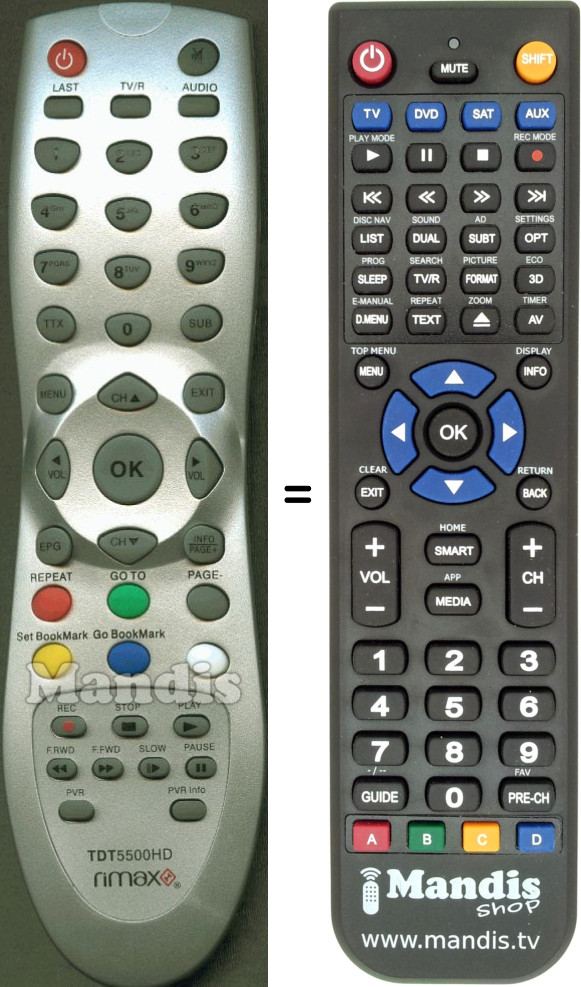 Replacement remote control RIMAX TDT5500HD
