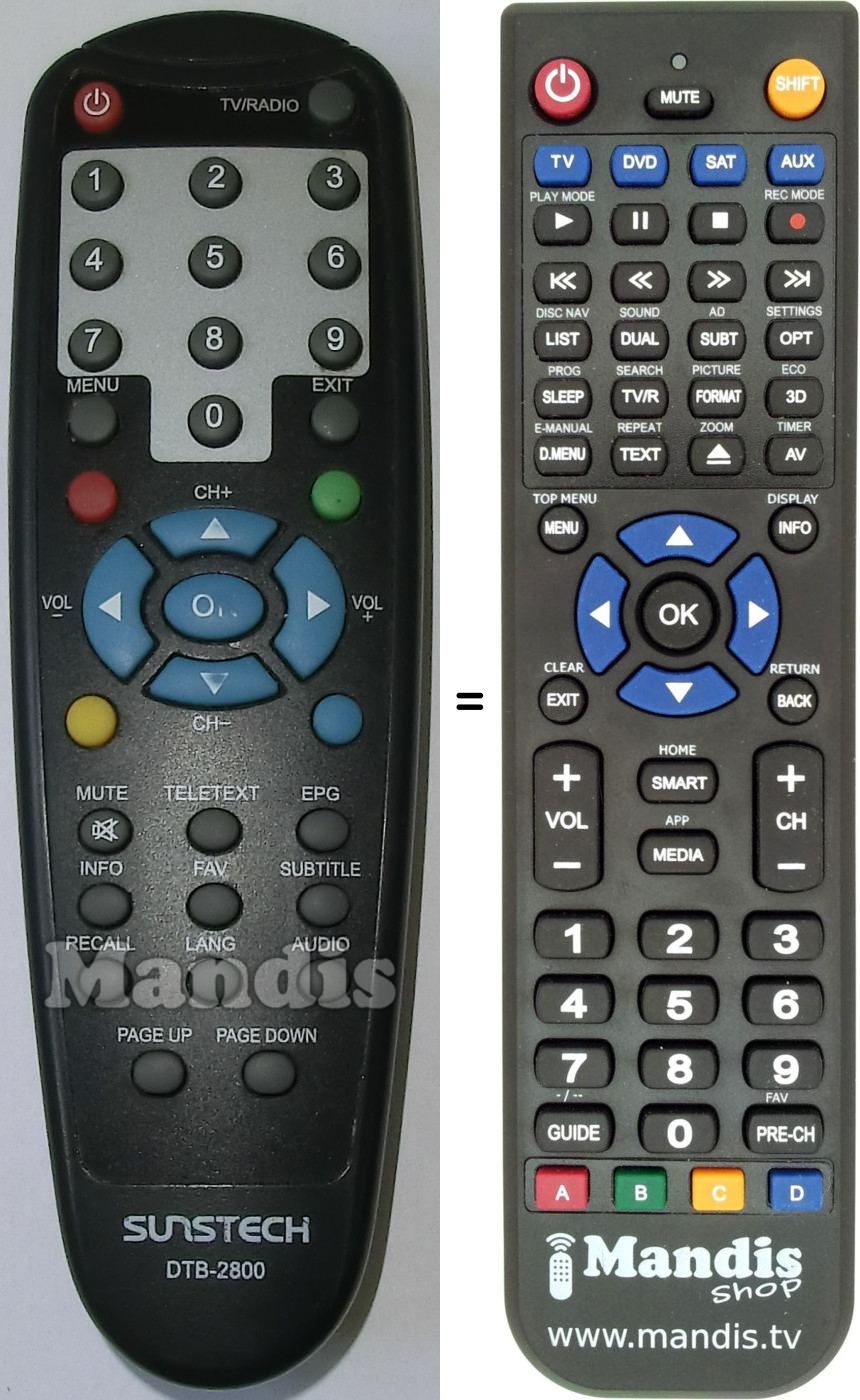 Replacement remote control Sunstech DTB-2800