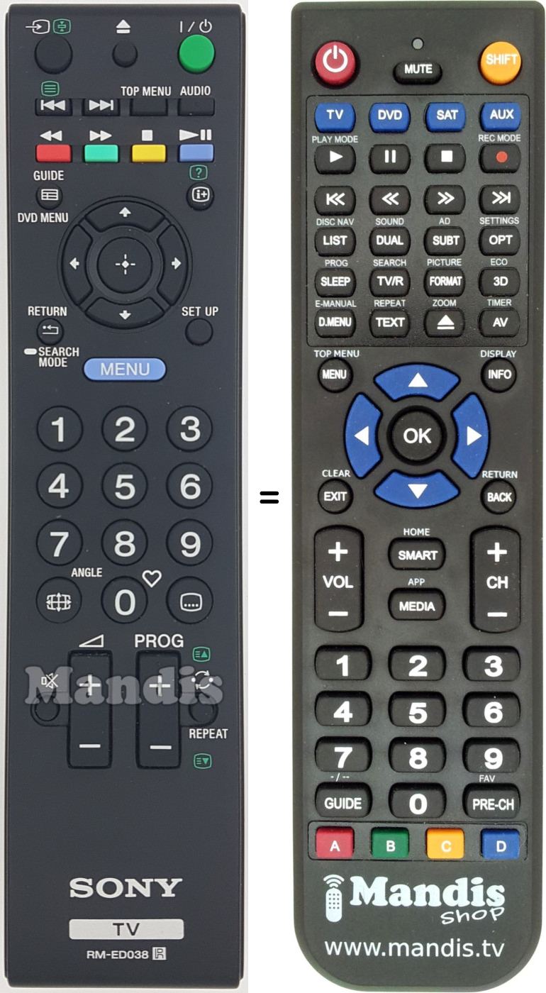 Télécommande équivalente Sony RMED038