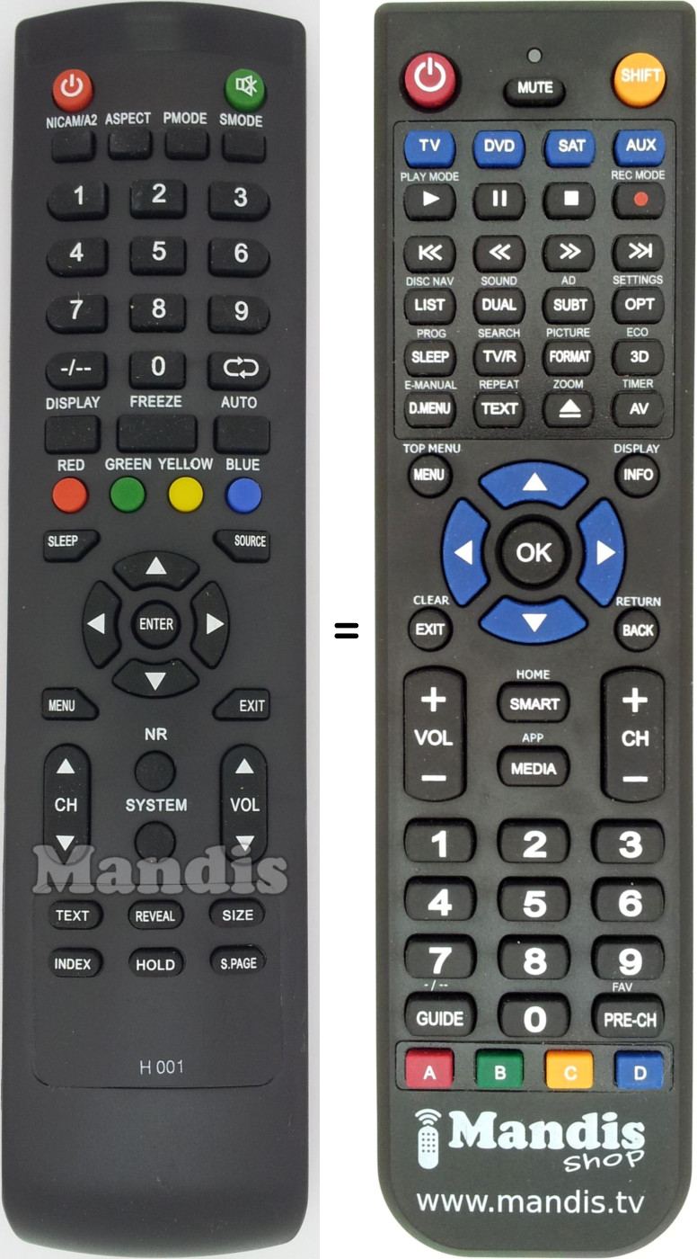 Replacement remote control H001