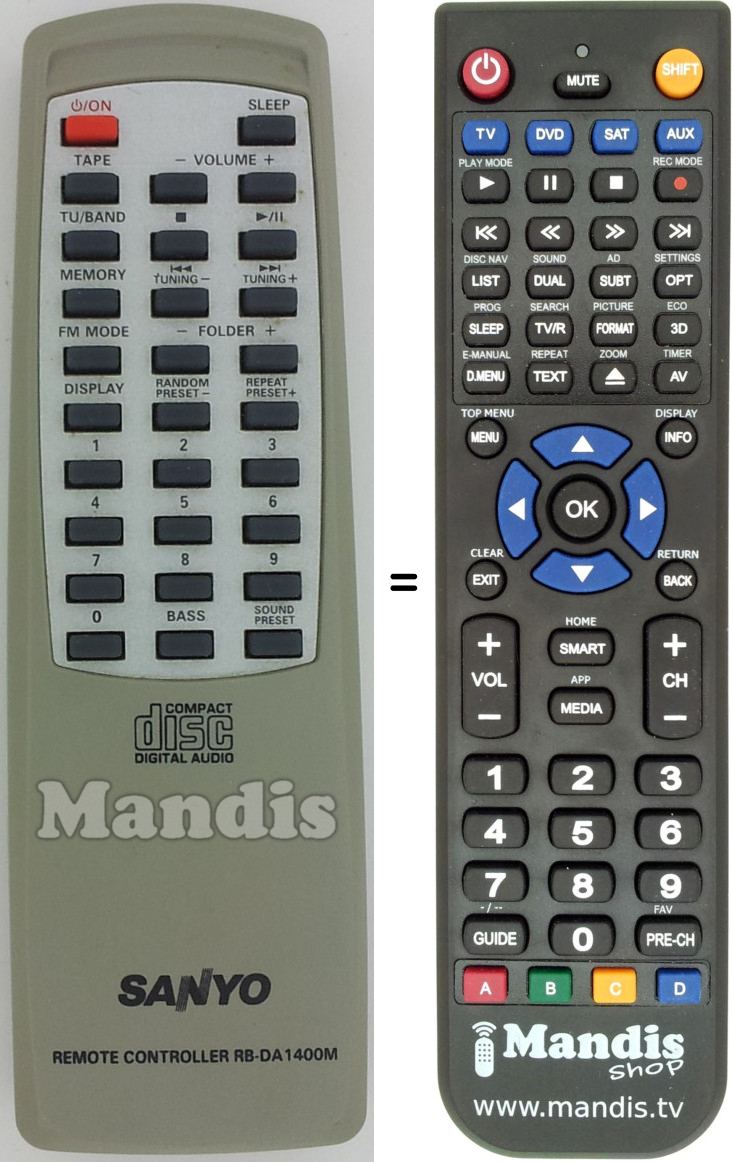 Replacement remote control RB-DA1400M