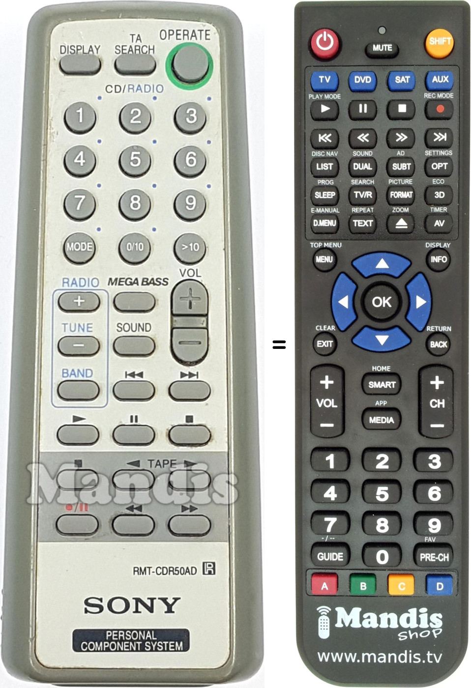 Télécommande équivalente RMT-CDR50AD