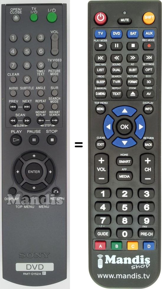 Télécommande équivalente Sony RMT-D152A