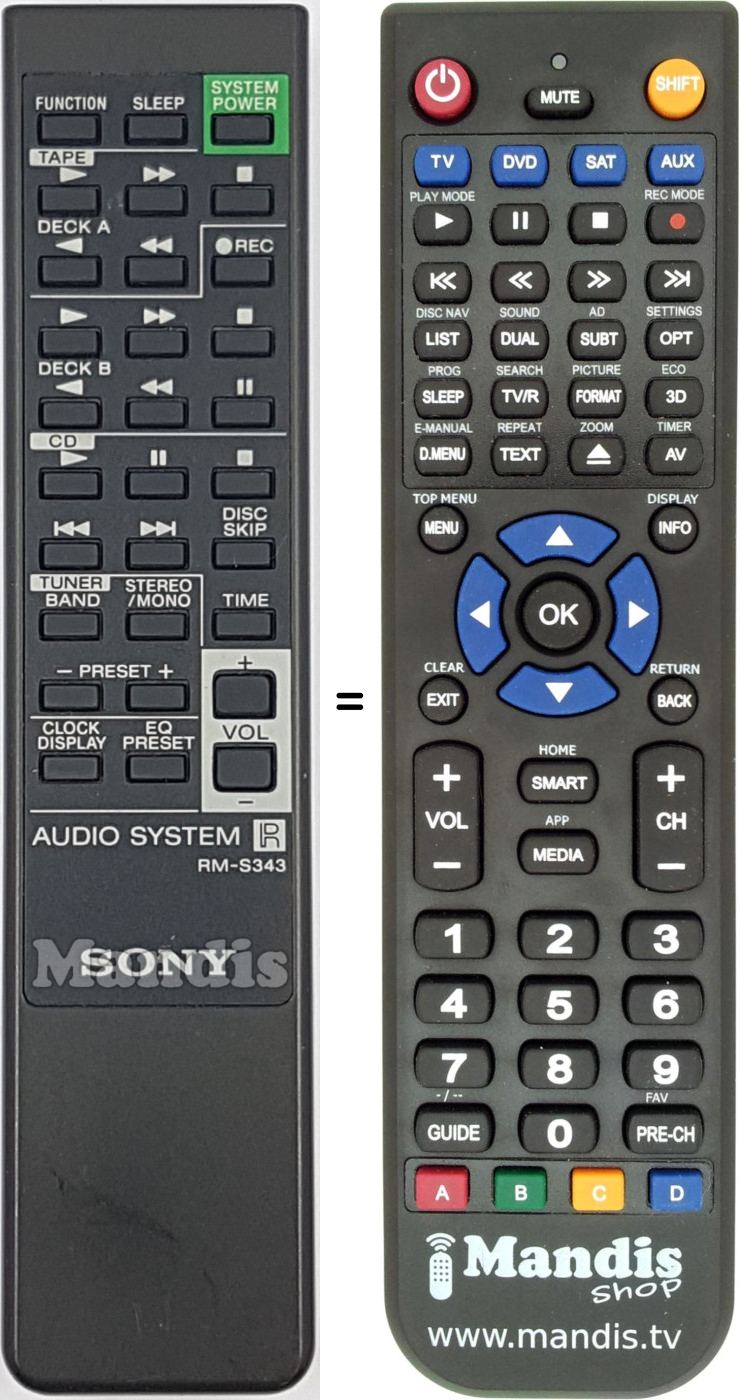 Télécommande équivalente Sony RM-S343