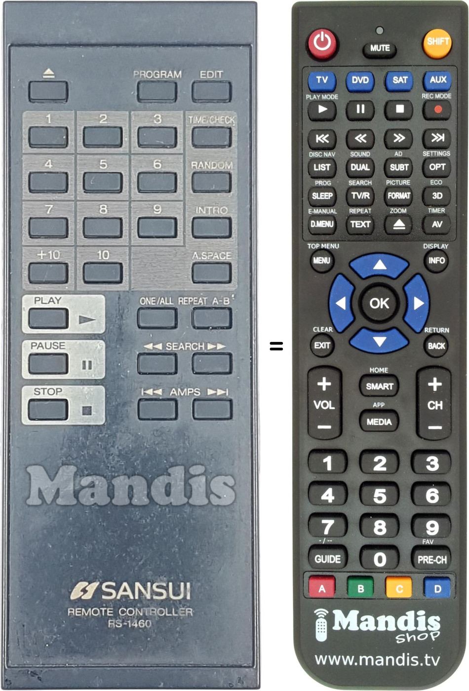 Replacement remote control Sansui RS-1460
