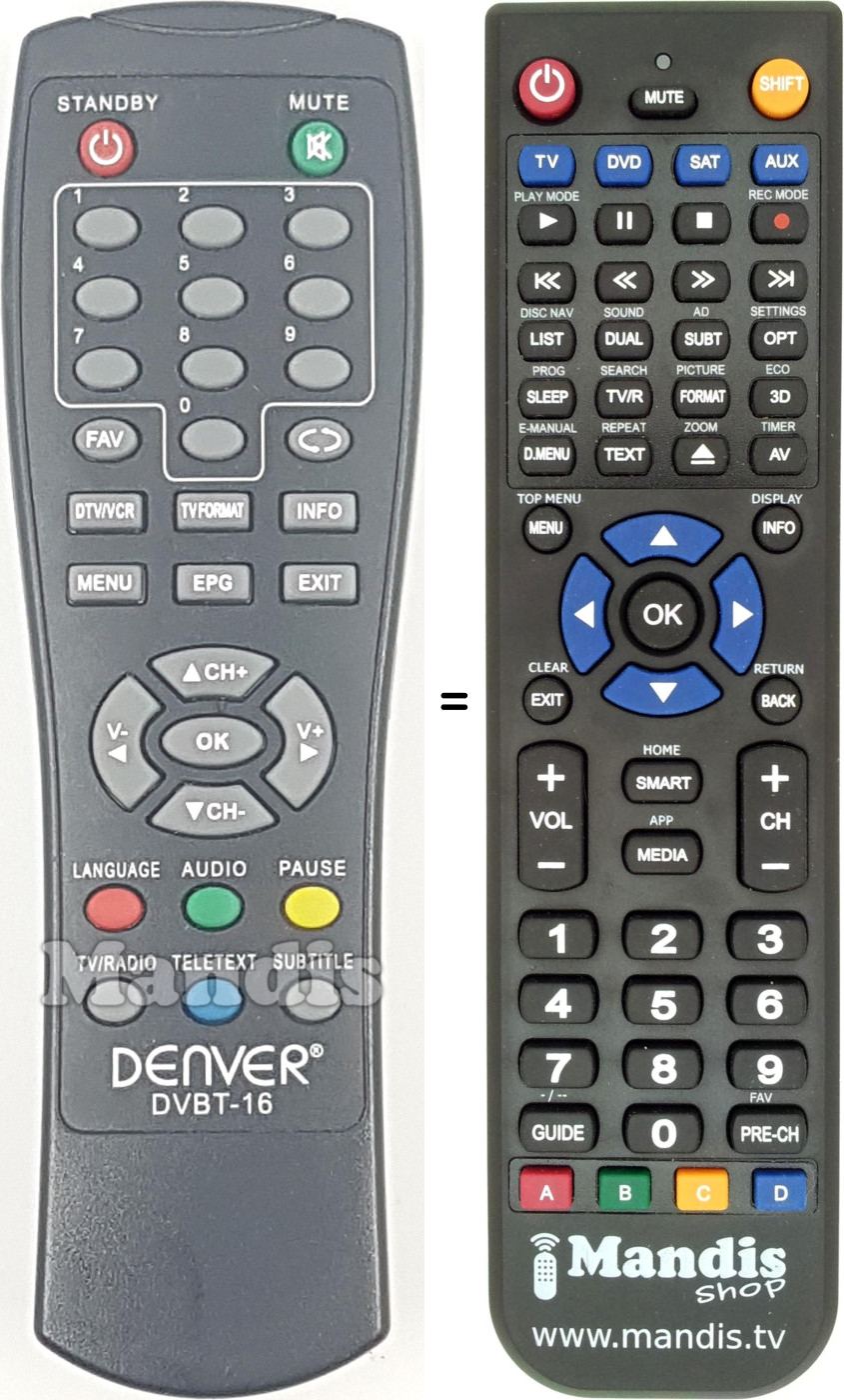 Télécommande équivalente Denver DVBT16