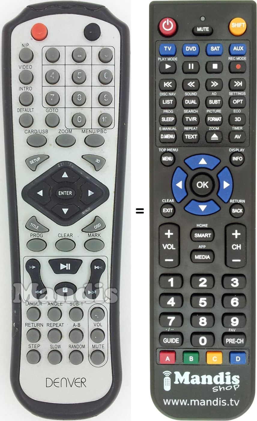Replacement remote control Denver DVH1019