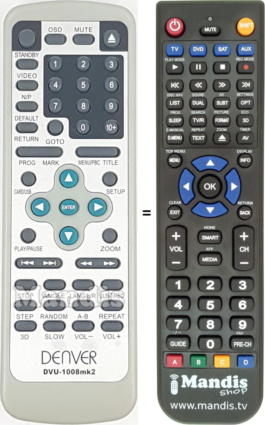 Replacement remote control Denver DVU1008MK2