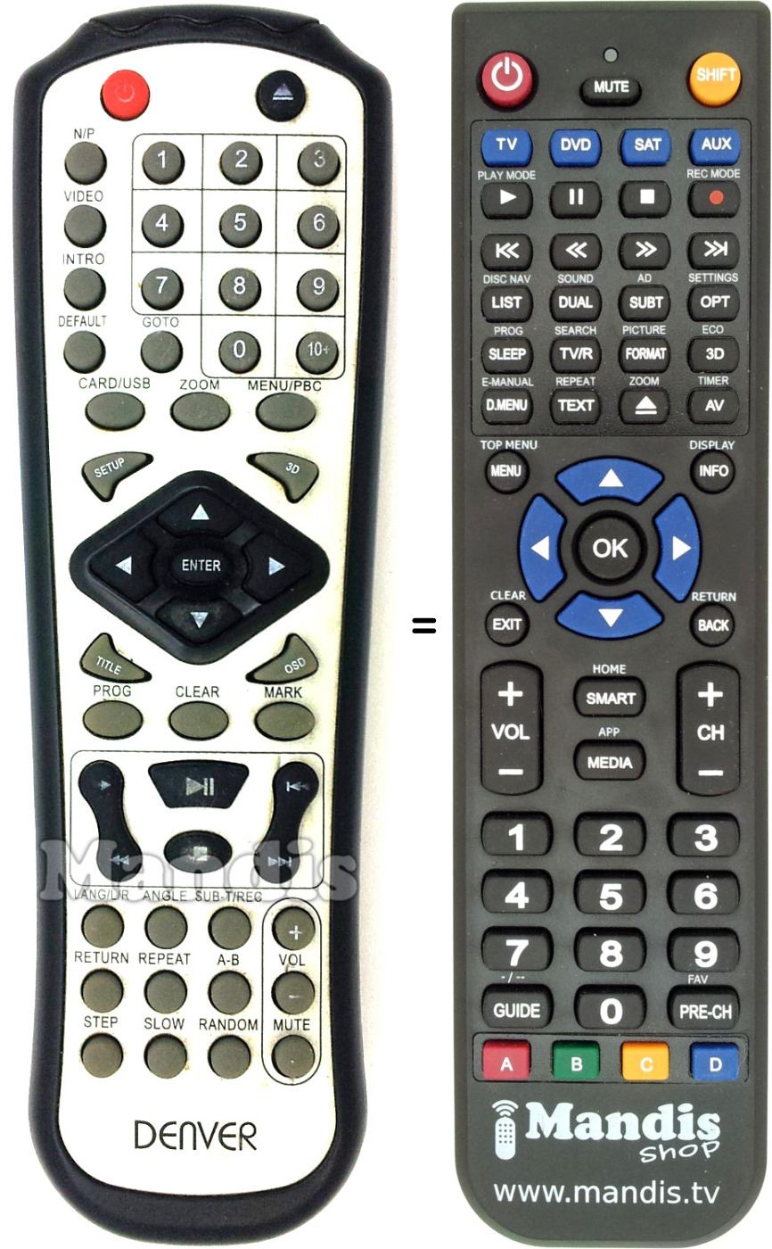 Replacement remote control Denver DVU1009