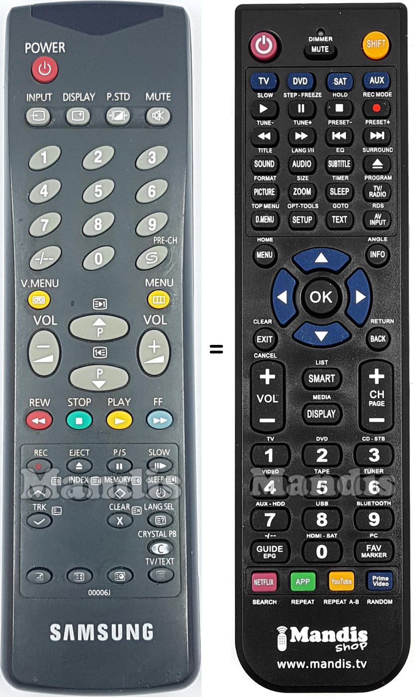 Télécommande équivalente 00006 J