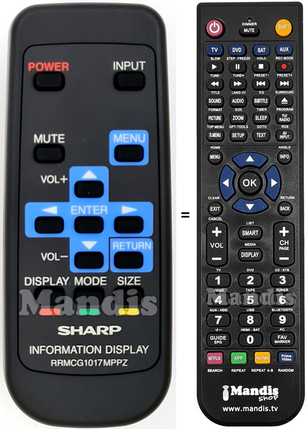 Replacement remote control Sharp RRMCG1017MPPZ